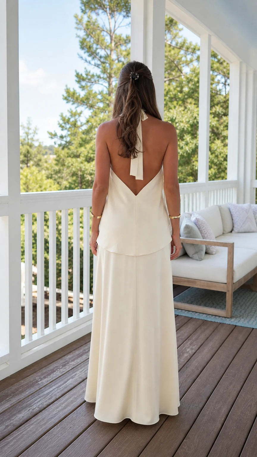 Floral Halter Neck Split Top and Maxi Skirt Two-Piece Set