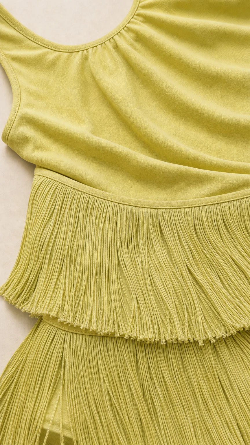 Tiered Fringe Scoop Neck Sleeveless Maxi Dress