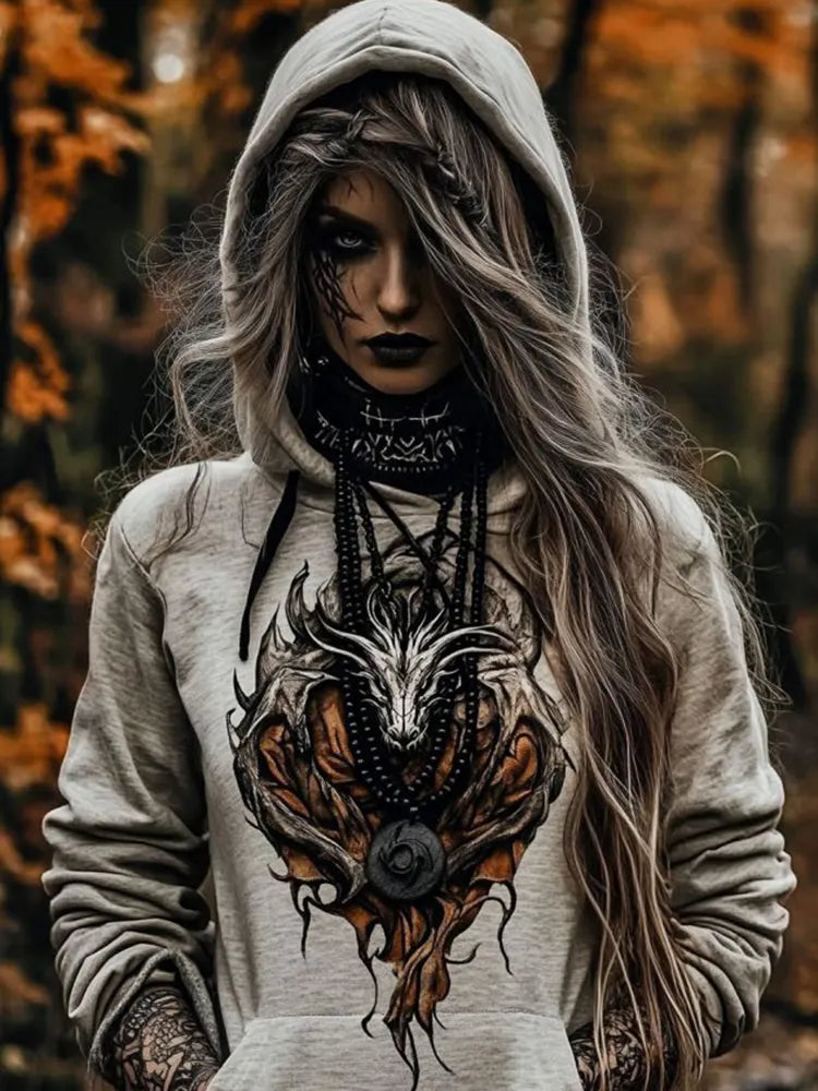 Women's Tribal Viking Dragon Casual Hoodie