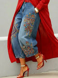 Women's Retro Ethnic Pattern Art Print Casual Jeans