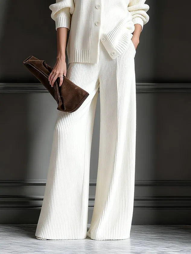 Casual Plain Sweater Wide Leg Pants