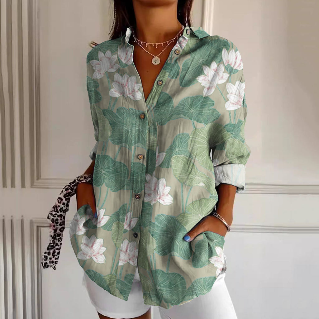 Casual Water Lily Art Pattern Women'S Shirt