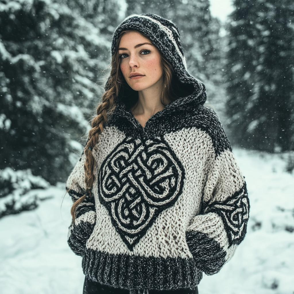 Women's Viking Totem Celtic Knot Vintage Pocket Hooded Sweater