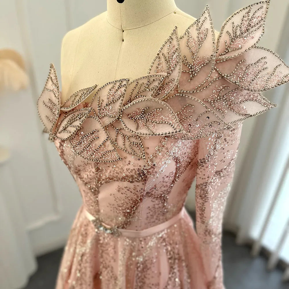 Dreamy Vow Luxury Dubai Ball Gown Gold Evening Dresses for Women Wedding 2023 Elegant One Shoulder Prom Formal Party Gown 359