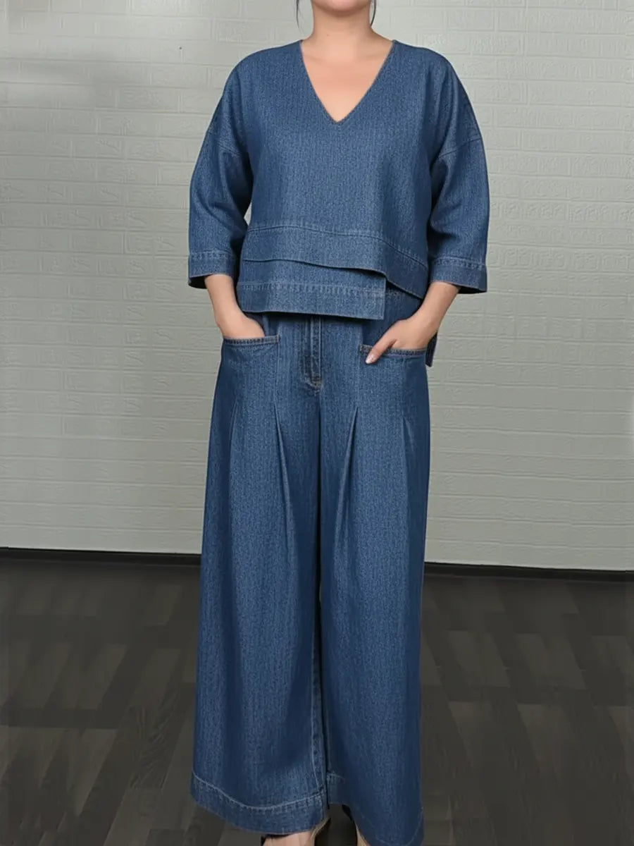Women's Casual Cotton Top And Pants Two-piece Set