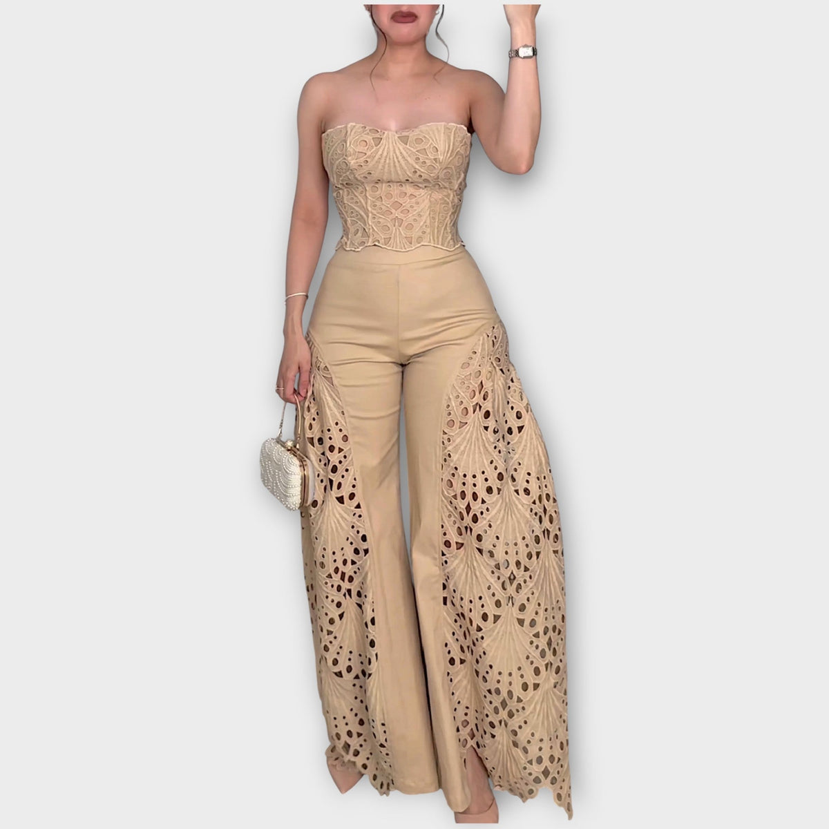 Elegant Cutout Lace Two-Piece Set