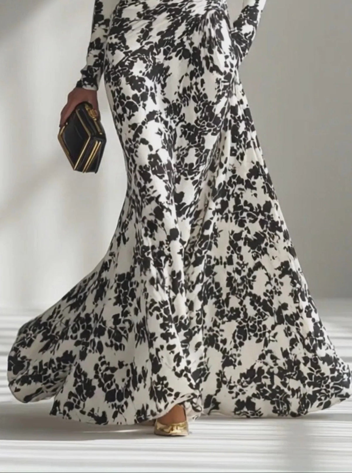 Black And White Patterned Stretch Blend Wrap Dress