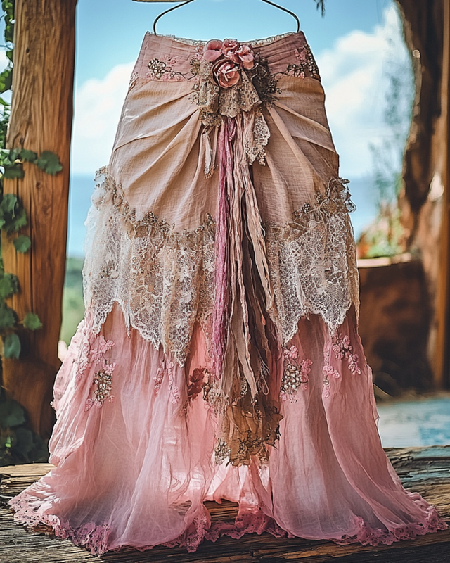 Summer Vacation Ruffle  Lace Patchwork Skirt ccdb 3687