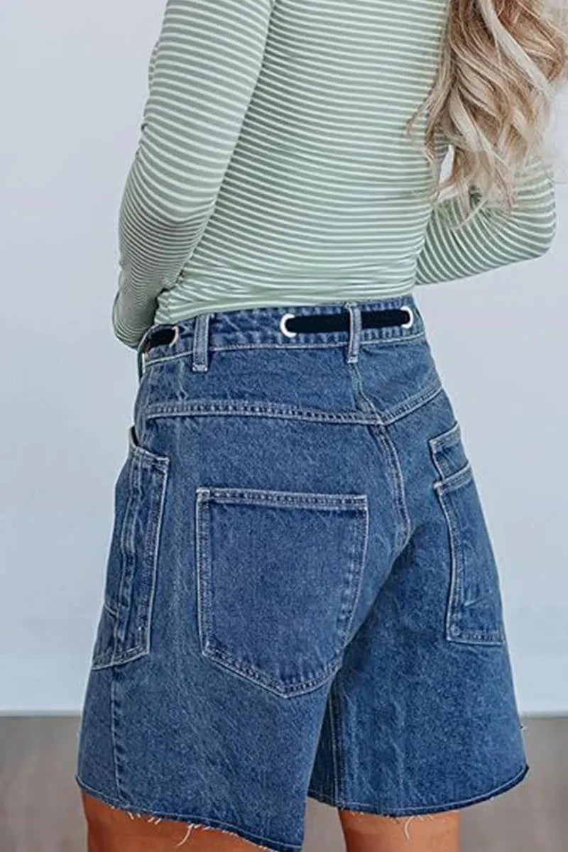Women's Casual Drawstring Multi Pocket Loose Denim Shorts