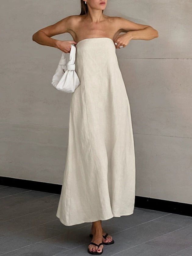 Strapless A-line Linen Long Dress