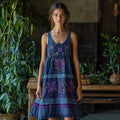 Vintage Bohemian Floral Embroidery Linen Mini Dress