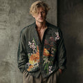 Men's Ukiyo Tiger Cherry Blossom Print Japanese Art Cotton-linen Shirt
