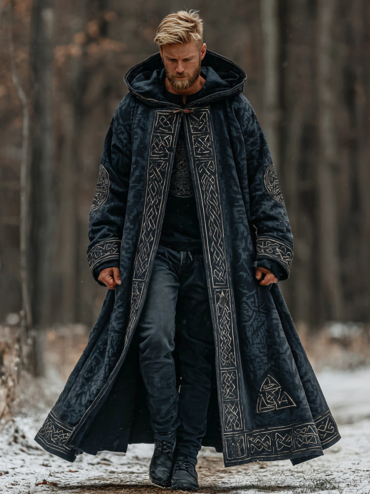 Men's Vintage Viking Celtic Knot Pattern Hooded Cloak