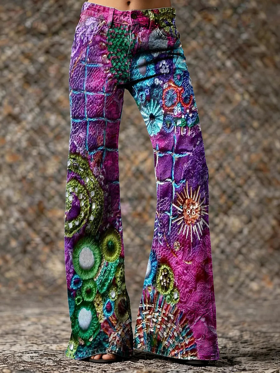 Women's Colorful Art Print Casual Washed Pants
