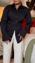Women's Casual Shirt with Lapel and Back Tie Design