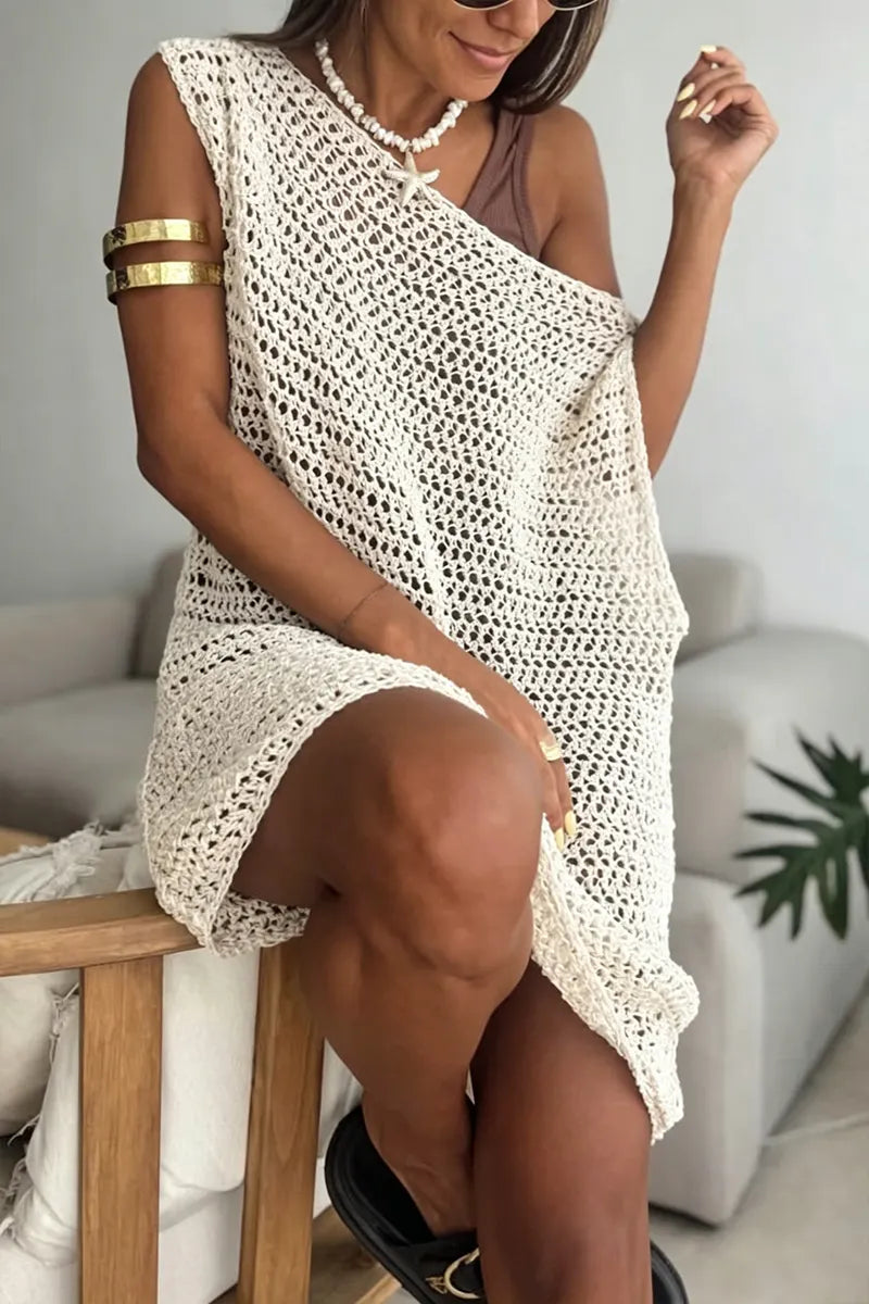 Women's Loose-Fit Crochet Knit Tunic Top for Swimwear Cover-Up