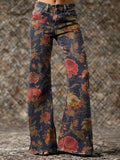 Women's Retro Ethnic Floral Art Print Casual Washed Pants