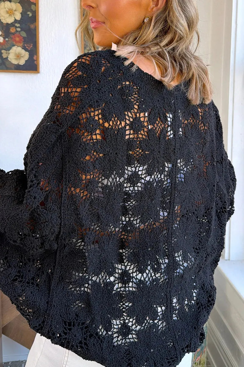 Women's Lightweight Openwork Knit Cardigan with Loose, Oversized Fit