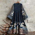 Women's Traditional Japanese Sashiko Art Round Neck Dress
