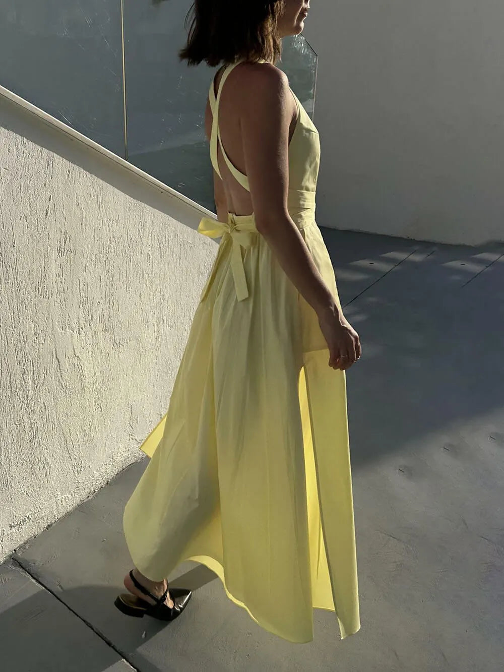 Unique Side Slit Lace-Up Pocket Vest Dress