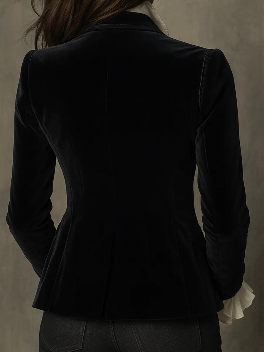 Elegant Black Velvet Embroidered Blazer