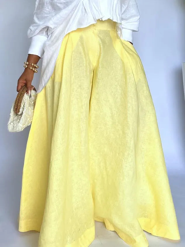 Cotton And Linen Casual Plain Distressing Wide Leg Pants