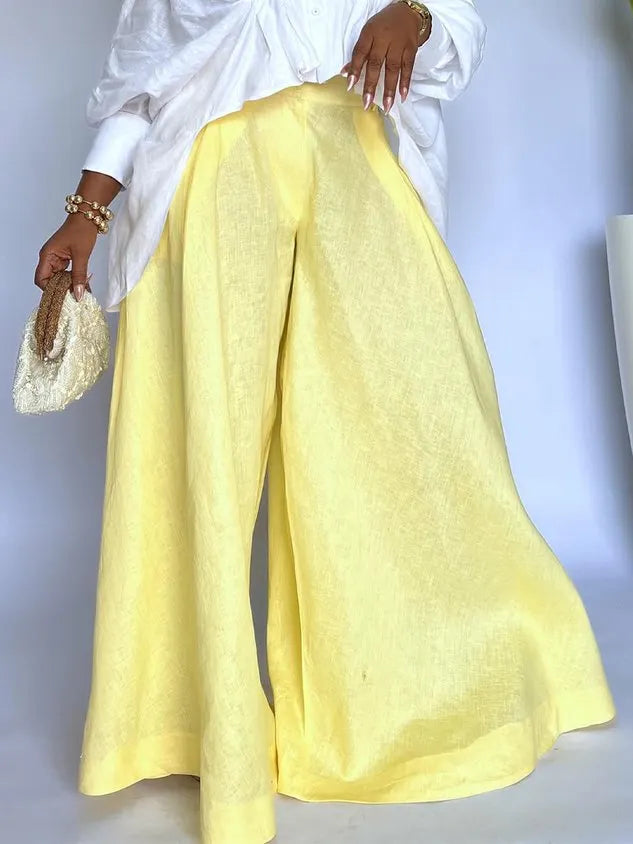 Cotton And Linen Casual Plain Distressing Wide Leg Pants