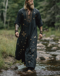 Men's summer vacation star and moon 3D embroidery casual linen kaftan ddda