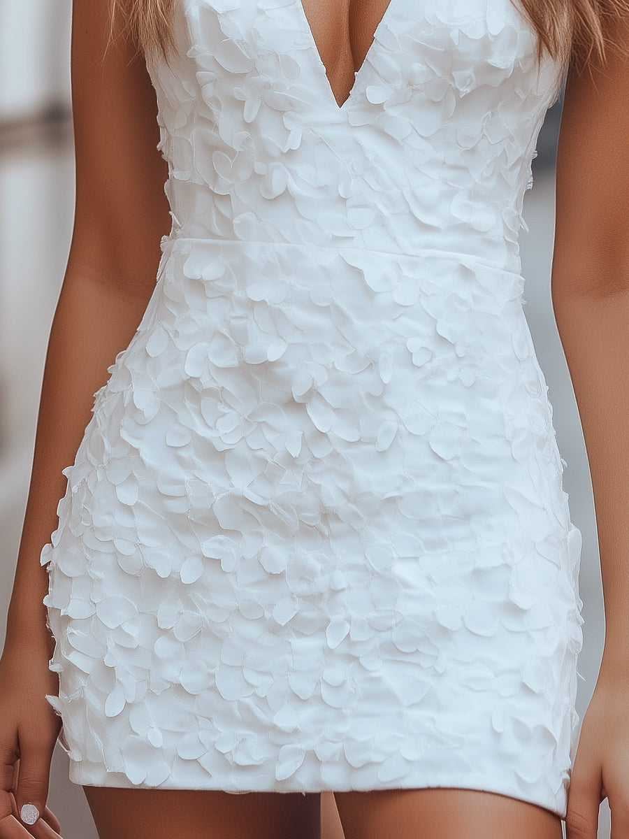 Elegant Petal Textured V-Neck Mini Dress