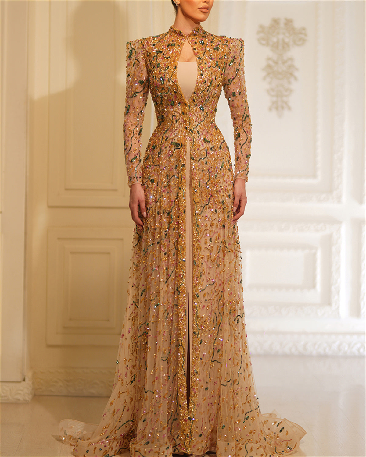 Women's Sequin Embroidered Mesh Prom Dress