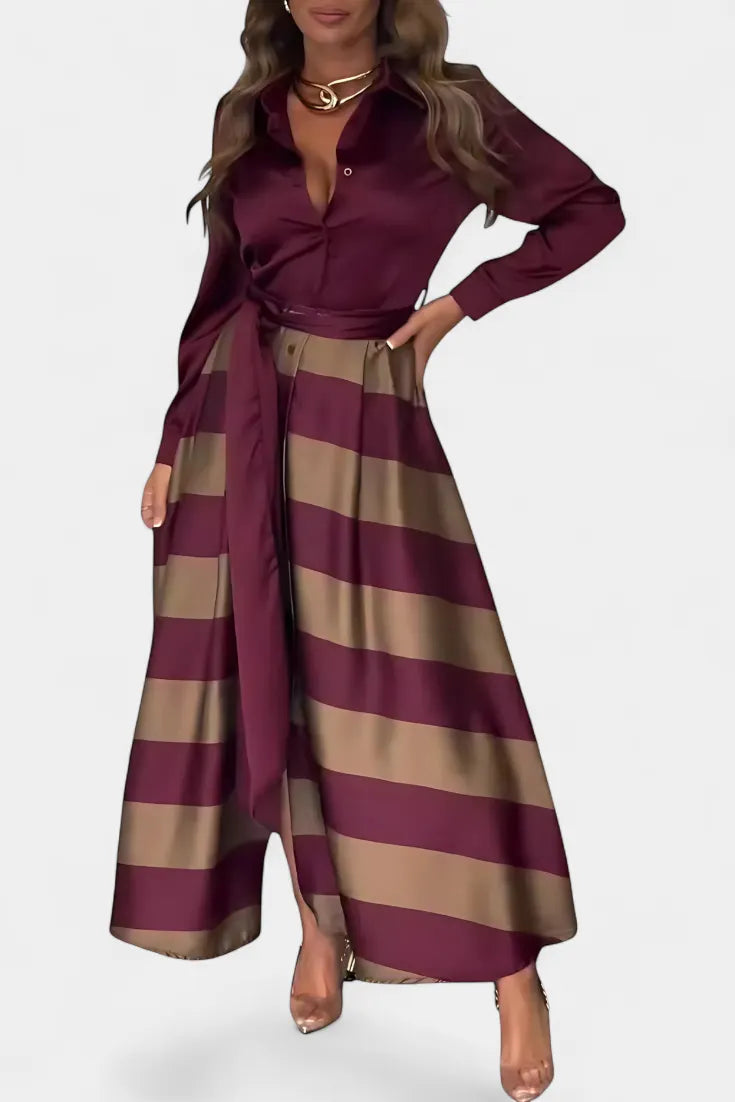 Nessia Long Striped Shirt Dress with Belt