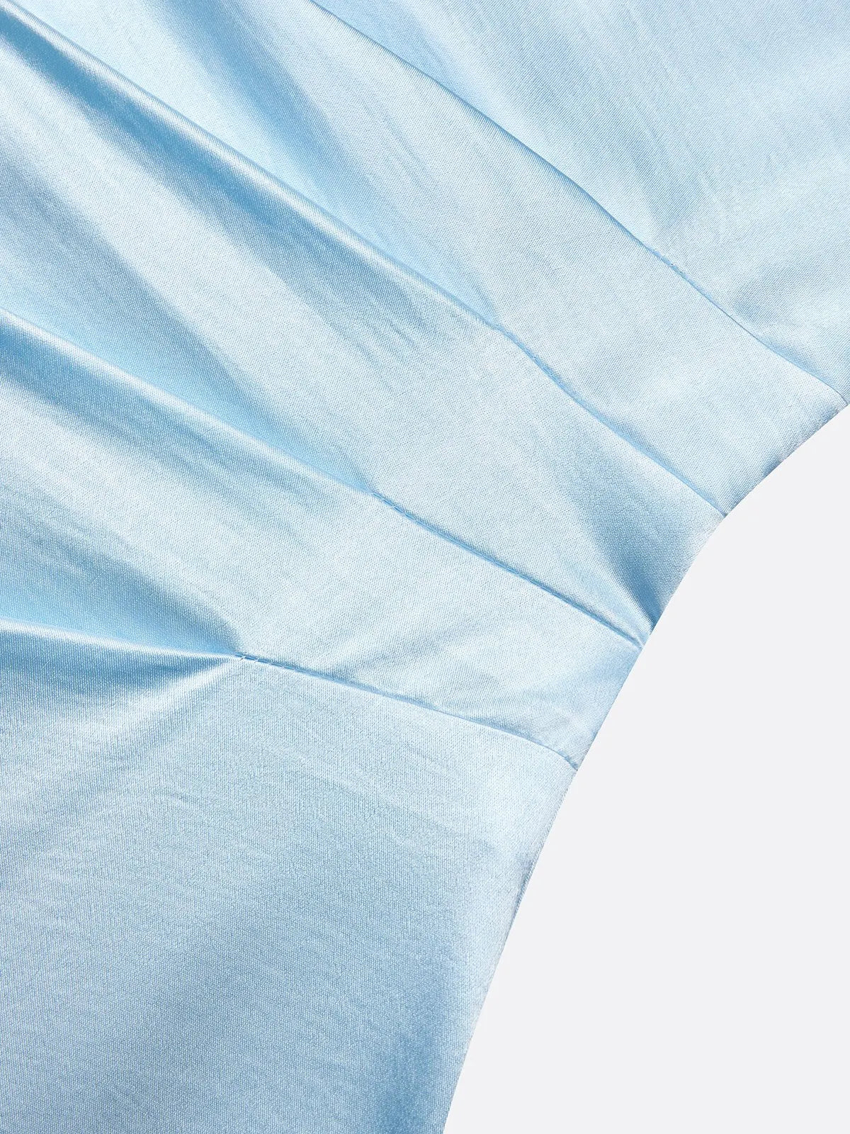 Light Blue Ruched Satin Cowl Neck Sleeveless Mermaid Maxi Dress