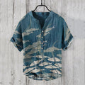Japanese Fish Art Print Linen Blend Cozy Shirt