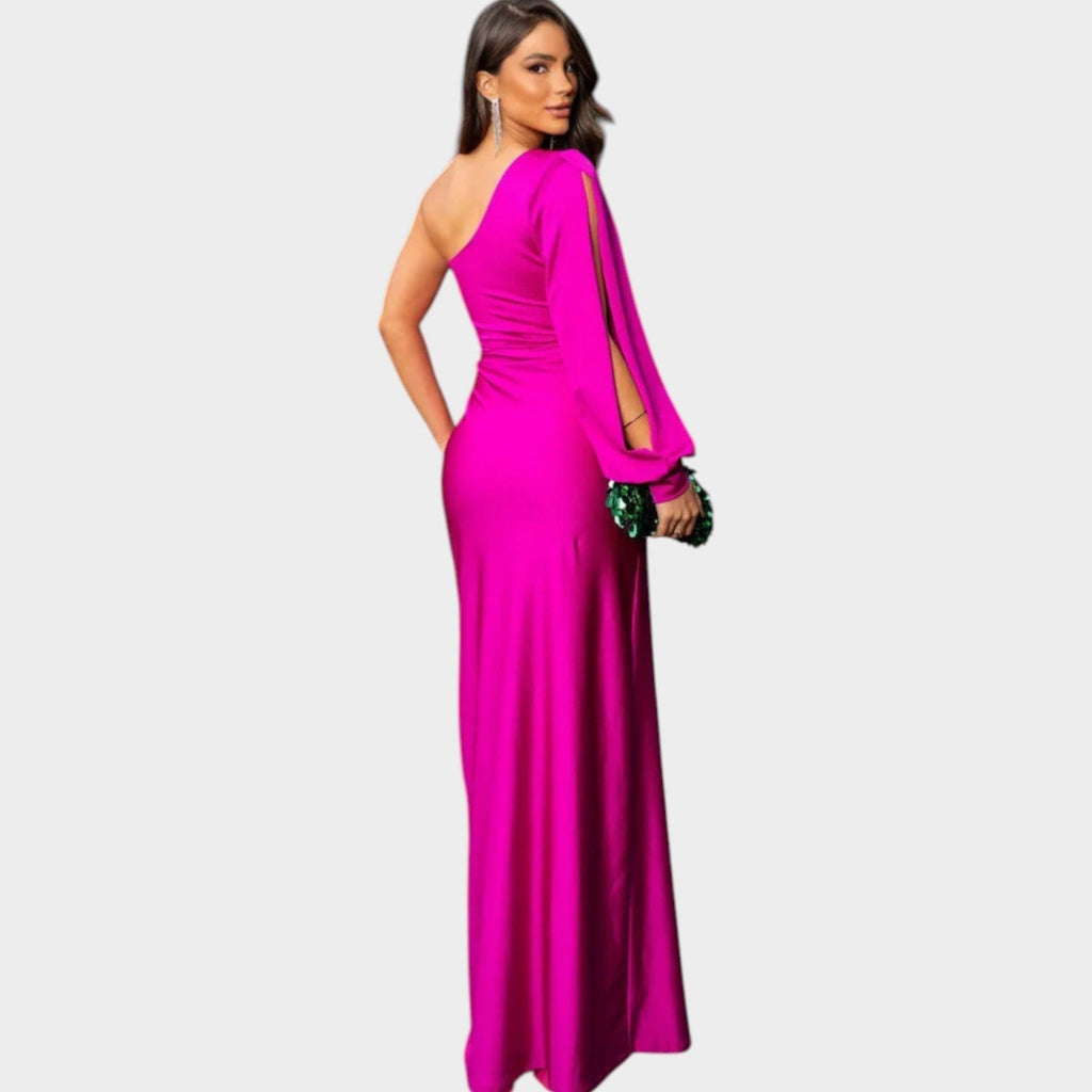 One-Shoulder Satin Evening Gown