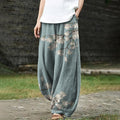 Women's Japanese Art Floral Pocket Loose Casual Pants