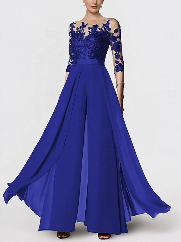 Round Neck Solid Color Lace Jumpsuit