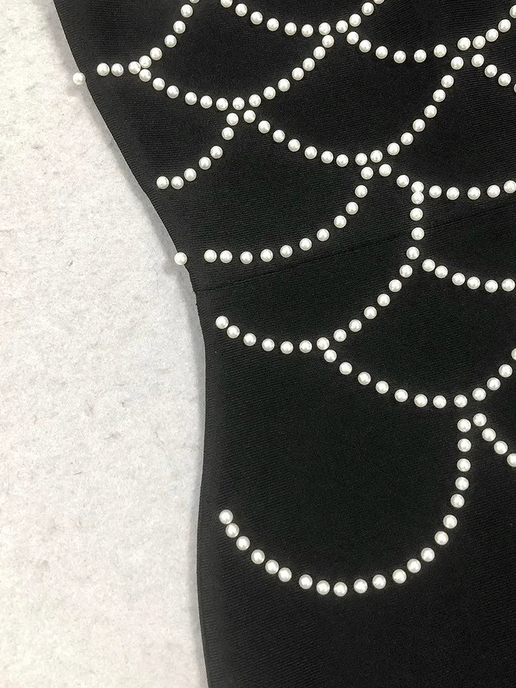 Halter Pearl Detail Maxi Dress Black