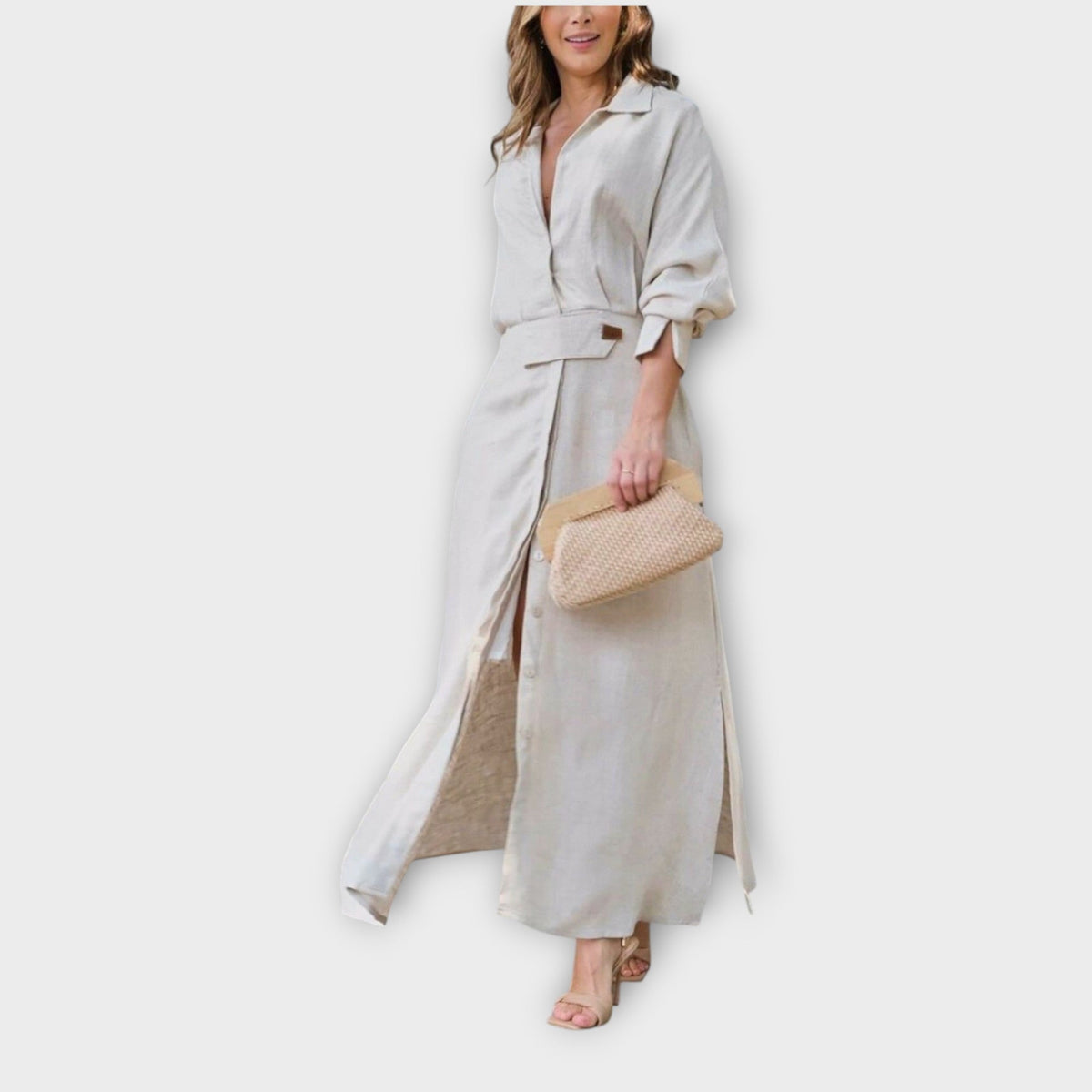 Elegant Belted Maxi Shirt Dress
