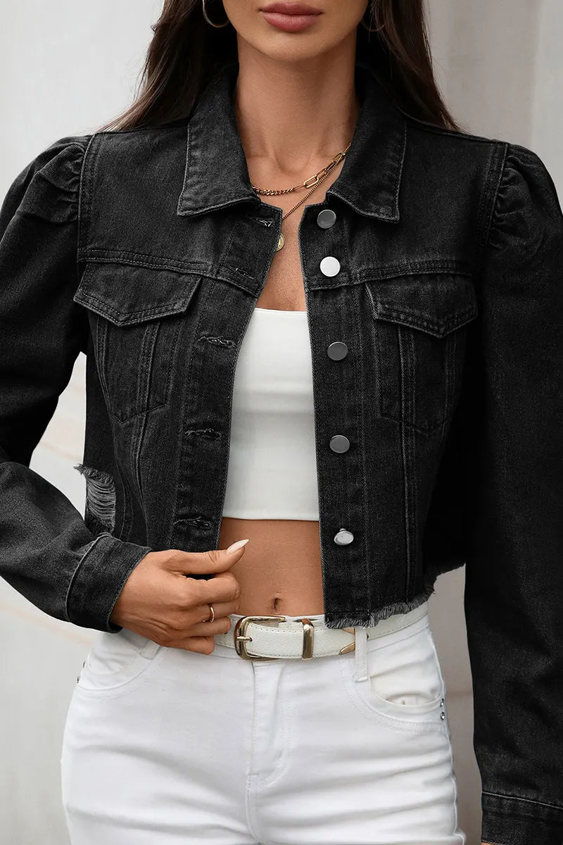 Women's Casual Raw-Hem Denim Jacket