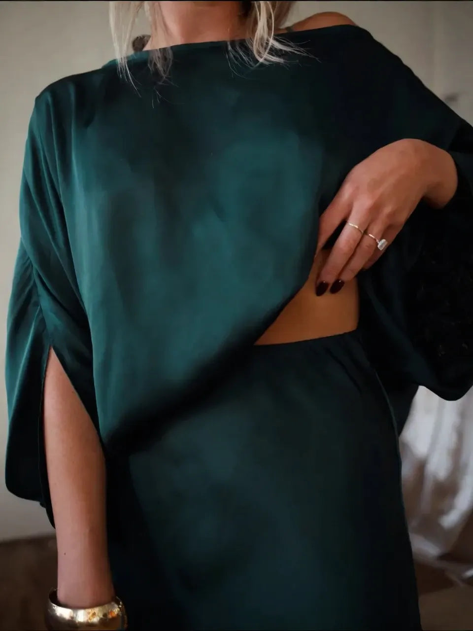 Convertible Draped Top & A-Line Maxi Skirt Set