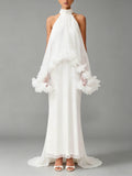 Clear Ruffled Floral Applied Chiffon Maxi Dress