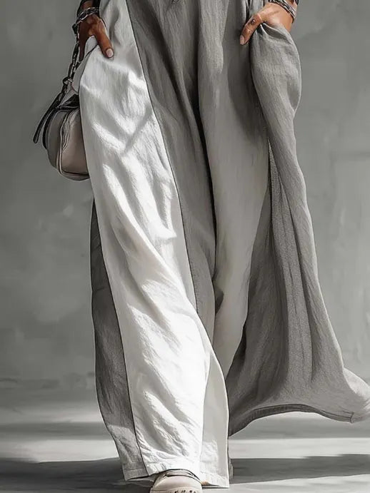 Casual And Cozy Color-blocked Cotton Dress