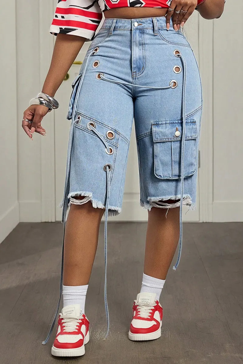 Women's Casual Cutout Cropped Denim Shorts