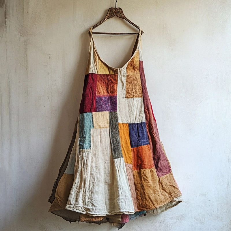 Colorful Patchwork Linen Blend Dress