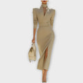 Sophisticated High-Slit Wrap Midi Dress