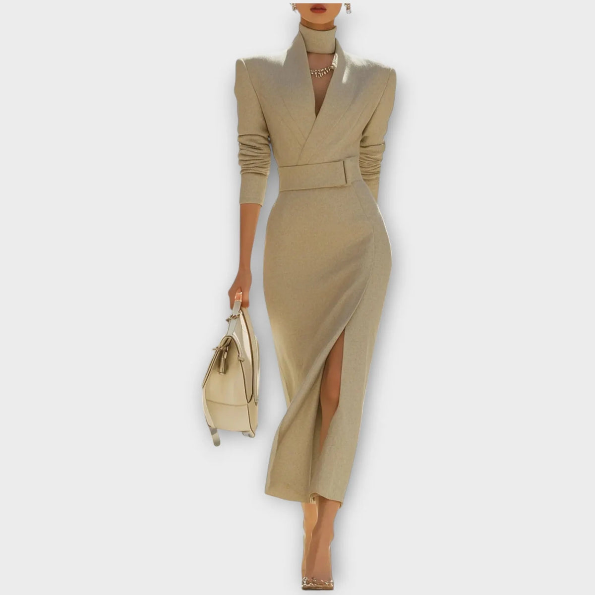 Sophisticated High-Slit Wrap Midi Dress