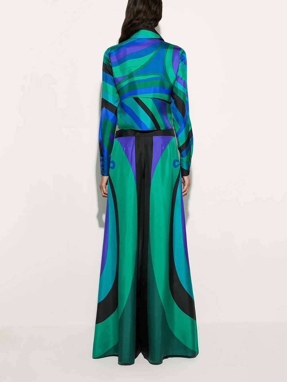 Unique Rainbow Print High-Waisted Wide-Leg Pants