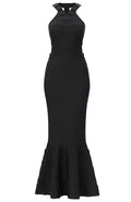 Halter Structured Mermaid Maxi Dress Black