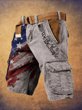 Men's Vintage Flag Independence Day We the People Print Cargo Shorts