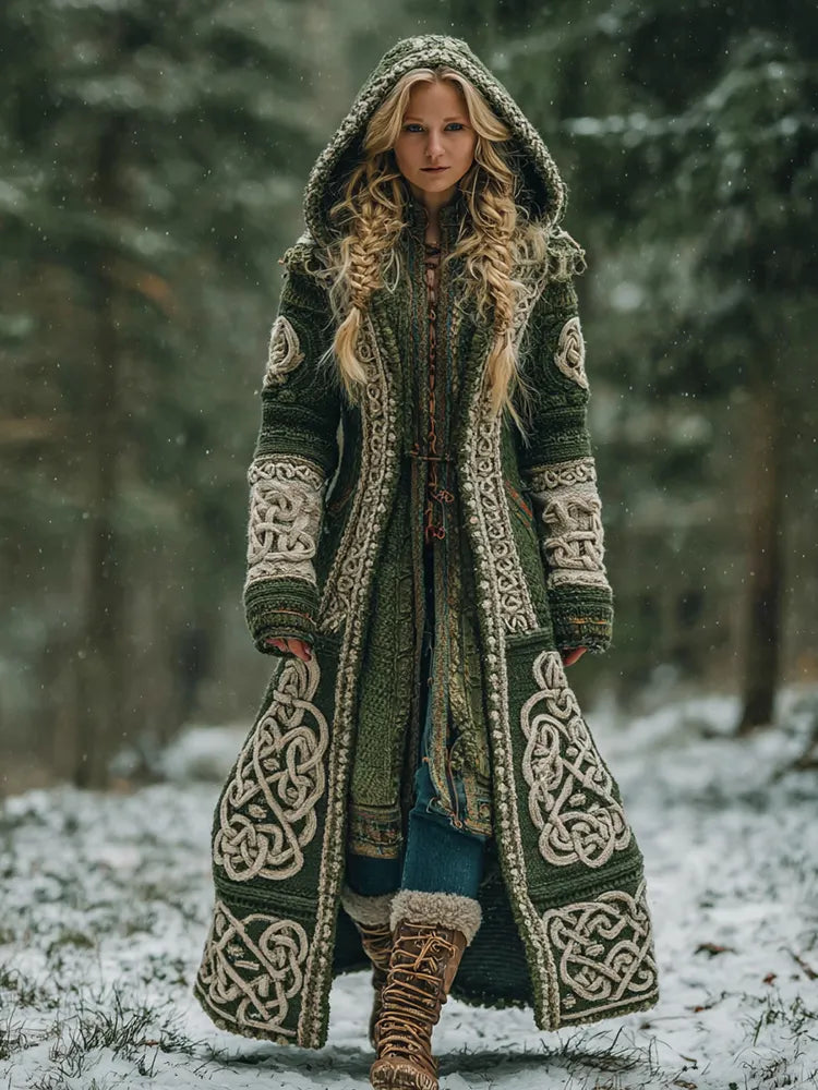Women's Celtic Knot Irish Art Hooded Knit Cardigan